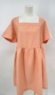 Madewell Allie Linen Mini Dress Babydoll Short Sleeve Peach 1X